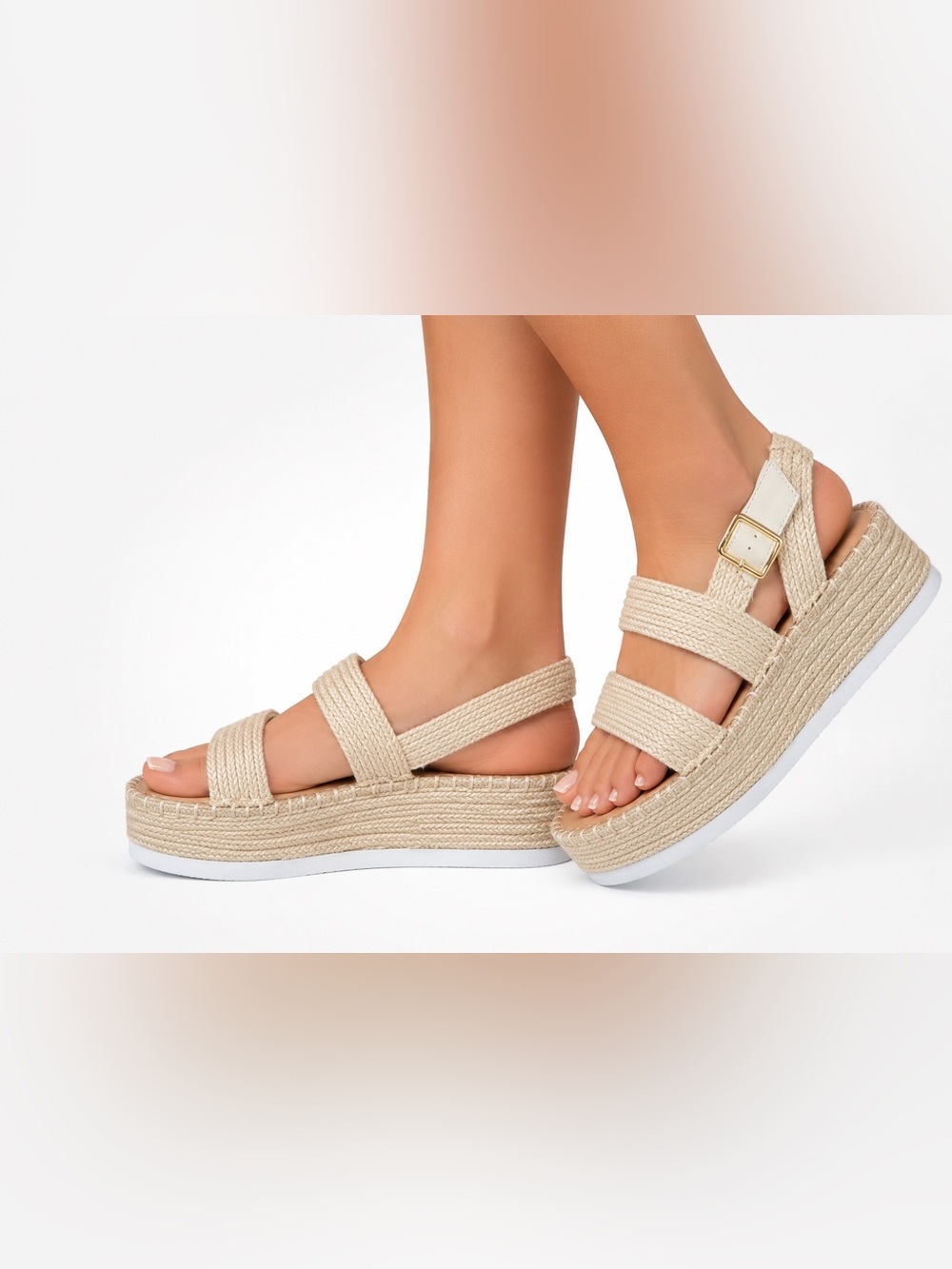 Wild Pair Showstopper Espadrille Platform Wedge Sandal Beige - Sz 12 M